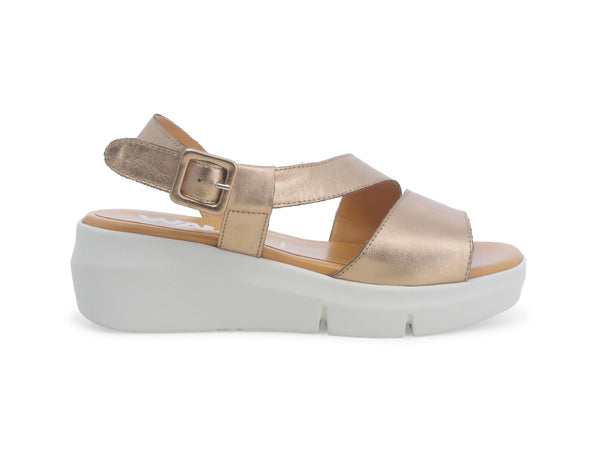 Melluso Sandali Comfort con Zeppa Comoda Tomaia Pelle Platino Oro R80424W-233186